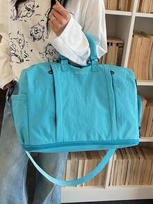 Korean Style Minimalist Large Capacity Travel Bag For Women, Bright Color Sports Gym Bag, Shoulder Handbag, Suitcase, Soft & Fashionable Travel Bag With Shoe Compartment, Foldable & Expandable, Suitable For College Students, Commuting, Travel - Multicolor - View 16
