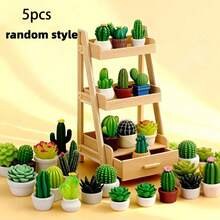 Miniature Landscape Decoration Artificial Plant Cactus Succulent Potted Plant Model, Living Room Scene Decor Model, Random Style - 5Pcs - View 1