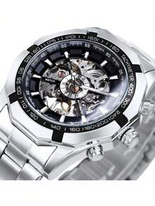 GUANQIN 1 chiếc đồng hồ đeo tay nam thời trang, kim chỉ giờ hình xương, dây thép không gỉ màu bạc, kiểu dáng cổ điển sang trọng, thích hợp cho Lễ Phục Sinh, Halloween, Giáng Sinh, Ngày của Cha, Sinh Nhật, Khai Giảng, Học Sinh, Ngày Lễ Tình Nhân, Hẹn Hò, Công Sở, Hàng Ngày, Quà Tặng, Lễ Hội Âm Nhạc, Mùa Cưới - Bạc - Xem 1