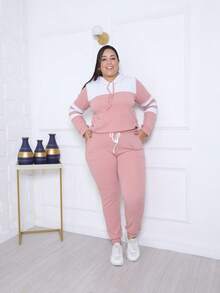 Women's Two-Tone Crepe Knit Set With Hood And Front Pocket – Comfortable And Stylish Look. - Rusty Rose - View 4