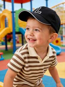 Gorra de béisbol ajustable con bordado de letras A-Z para niños de 3 a 16 años, sombrero protector solar para niños y niñas - Negro - Ver 5