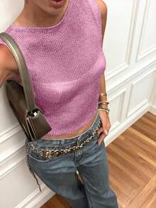 Áo hai dây dệt kim không tay kiểu Y2K dễ thương, bóng nhẹ, hơi trong suốt dành cho nữ của Mejors, cổ tròn, dây mảnh, thời trang đường phố mới cho hẹn hò, lễ hội nhạc đồng quê, tiệc tùng hộp đêm, đi chơi mùa xuân/hè, màu hồng, đỏ tía. - Màu Hồng Tươi - Xem 10