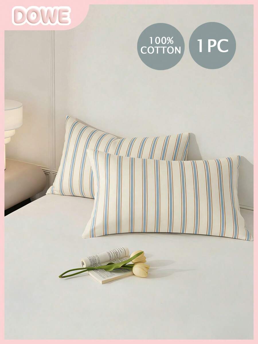 1PC 100% Pure Cotton Pillowcase, Washed Cotton Pillowcase, Natural Texture, Natural Touch, Envelope Style Pillowcase, Bedroom Bedding Dorm Decor, Simple Plaid Stripe Pattern - Multicolor - View 1