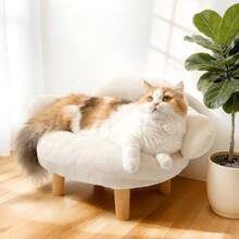 Sofá para gatos con funda de terciopelo de algodón extraíble patas de madera de pino maciza para gatos y perros pequeños color - Blanco - Ver 2