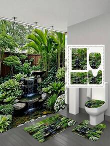 1/3/4 Stück Garten Wasserfall Landschaft Duschvorhang - Aus Polyester, maschinenwaschbar, geeignet für alle Jahreszeiten, umkehrbar, inklusive Haken, ideal für Badezimmer Dekoration | Design | Duschvorhang, Badezimmer Fenstervorhang Set, Heimdekoration, Badezimmer Accessoires - A - Übersicht 25