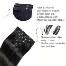 ZHENDEFA 120g Remy Human Hair Clip-In Extensions, 8pcs Invisible Straight No-Trace Hair Clips, Natural Black - SNatural - View 5