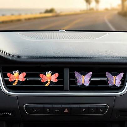 2 chiếc phụ kiện trang trí cửa gió điều hòa ô tô hình bướm và chuồn chuồn bằng nhựa, không mùi thơm.