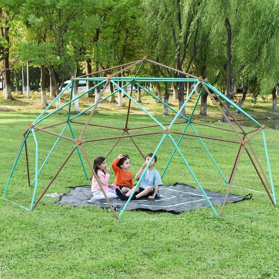 MERAX 13ft Geometric Dome Climber Play Center, Kids Climbing Dome Tower With Hammock, Rust & UV Resistant Steel Supporting 1000 LBS - Coffee + Green - View 1