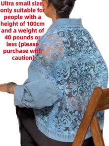 Retro European And American 2026 Spring And Autumn New Heavy Industry Lace Bohemian Style Flower Embroidery Perspective Back Denim Coat Women's Loose Fashion Casual Lace Splicing Denim Coat Jacket - Màu xanh lam - Xem 12