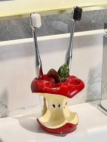 1pc Toothbrush Holder, No Drill Toothbrush Rack, Plastic Apple Electric Toothbrush Storage Organizer, Bathroom Vanity Toothpaste Toothbrush Base Decor, Bathroom Vanity Toothbrush Toothpaste Storage Rack - Multicolor - View 3