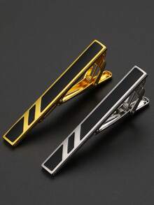 1个条纹长方形珐琅领带夹，简约男士衬衫领带夹 - 彩色 - 查看 1