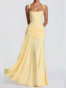 2026 Versatile Banquet Elegant Split V-Neck Long Dress Elegant And Noble Waist Sexy Hip Dress. - 黃色 - 查看 1