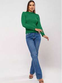 Women's Turtleneck Blouse, Modal Knit, Long Sleeve, Ribbed - Hijau - View 4