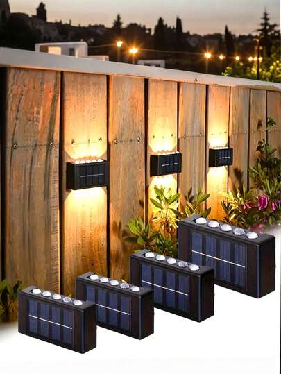 10pcs Solar Powered Fence Lights, Porch Lighting Wall Lamps, Dual Light Convex Lens Lamps Suitable For Garden, Yard, Patio