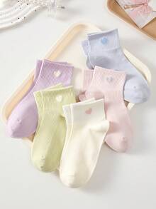 5 Pairs Women's Candy Color Heart Pattern Ankle Socks, Cute Casual Boat Socks, Random Colors, All Seasons - Multicolor - View 5