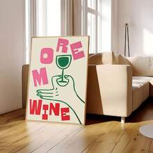 1 pieza "talla grande vino por favor" Impresión artística de lienzo minimalista - Ilustración de cóctel de moda, decoración de pared sin marco adecuada para cocina, sala de estar, comedor - Acento moderno para el hogar - A - Ver 4