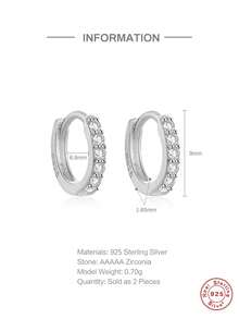 1 đôi bông tai khoen bạc 925 mạ vàng 18K đính đá CZ, kiểu dáng thanh lịch, không gây dị ứng, thích hợp làm quà tặng cho phụ nữ và bé gái, đeo hàng ngày, dự tiệc, đám cưới, Ngày của Mẹ. - Bạc - Xem 4