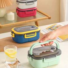 1pc Microwave Bento Box, High-Quality Portable Lunch Box With Utensils Spoon, Food Storage Container - Multicolor - View 3