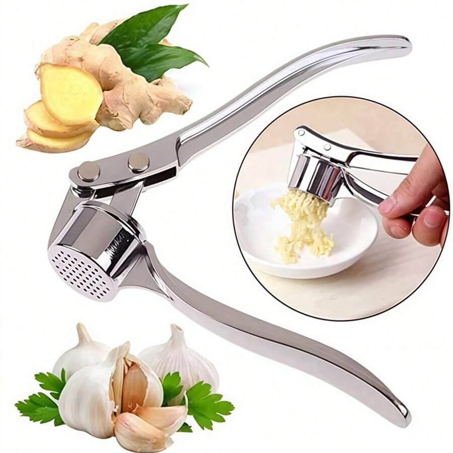 3-In-1 Stainless Steel Manual Garlic Press, Multifunctional Kitchen Garlic Crusher, Garlic Paste Squeezer Tool, Garlic Press, Kitchen Accessory, Functions: Garlic Press + Nutcracker + Bottle Opener, Compact And Durable Garlic And Ginger Grinder