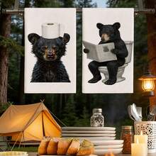 1pc Black Bear Pattern Kitchen Towel, Bathroom Towel, Dish Cloth, Cute Style, Absorbent & Quick Drying, Super Soft Microfiber Material, Rectangular 40*60CM Digital Printing, Suitable For Home Kitchen Decor, Outdoor Party Decoration - Multicolor - View 2