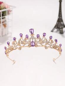 1pc Modern Minimalist Baroque Crystal Crown Bridal Headpiece, Wedding Dress Accessory - Purple - View 4