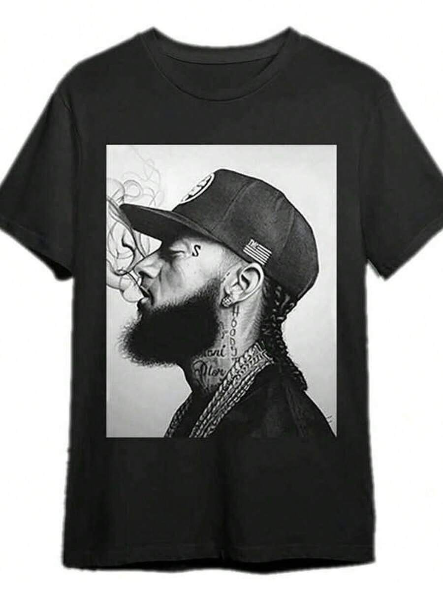 Unisex Pure Cotton T-Shirt For Men And WomenBlackCottonGraphicT-Shirt-ShortSleeve,HumorousNipseyPrint,100%Cotton,CasualSummerTee,MachineWashable,RoundNeck,Micro-ElasticFabricSoftCotton,CasualDailyWear, Lightweight,BreathableFabric,CuteTrendy,PerfectForVacation, Blousesmoneymujer,Playerasdewoman - Black - View 1