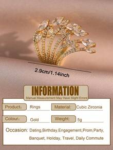 1pc Luxury Wing Cubic Zirconia Wedding Rings, Statement Multilayer Streamlined Ring For Dinner Party, Banquet, Red Carpet Look, Anniversary Jewelry Gift - Yellow Gold - View 4