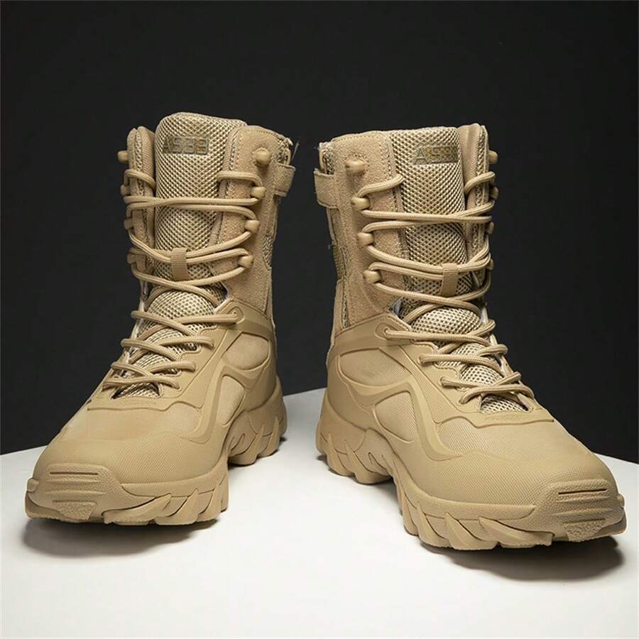 Men's Hiking Boots, All-Terrain Shock Absorption/Outdoor Hiking Boots, Lace-Up Ankle Design, Anti-Slip Rubber Sole With Ergonomic Design, Suitable For Camping, Hiking, Work, Long-Term Use - Khaki - View 1