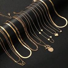 11pcs Elegant Vintage Faux Pearl, Heart, Rhinestone, Butterfly, Geometric, Vertical Stripe, Snake Chain Metal Pendant Multilayer Necklace Set, Suitable For Holiday, Party, Date, Gift, Daily Wear (No Box) - Gold - View 9