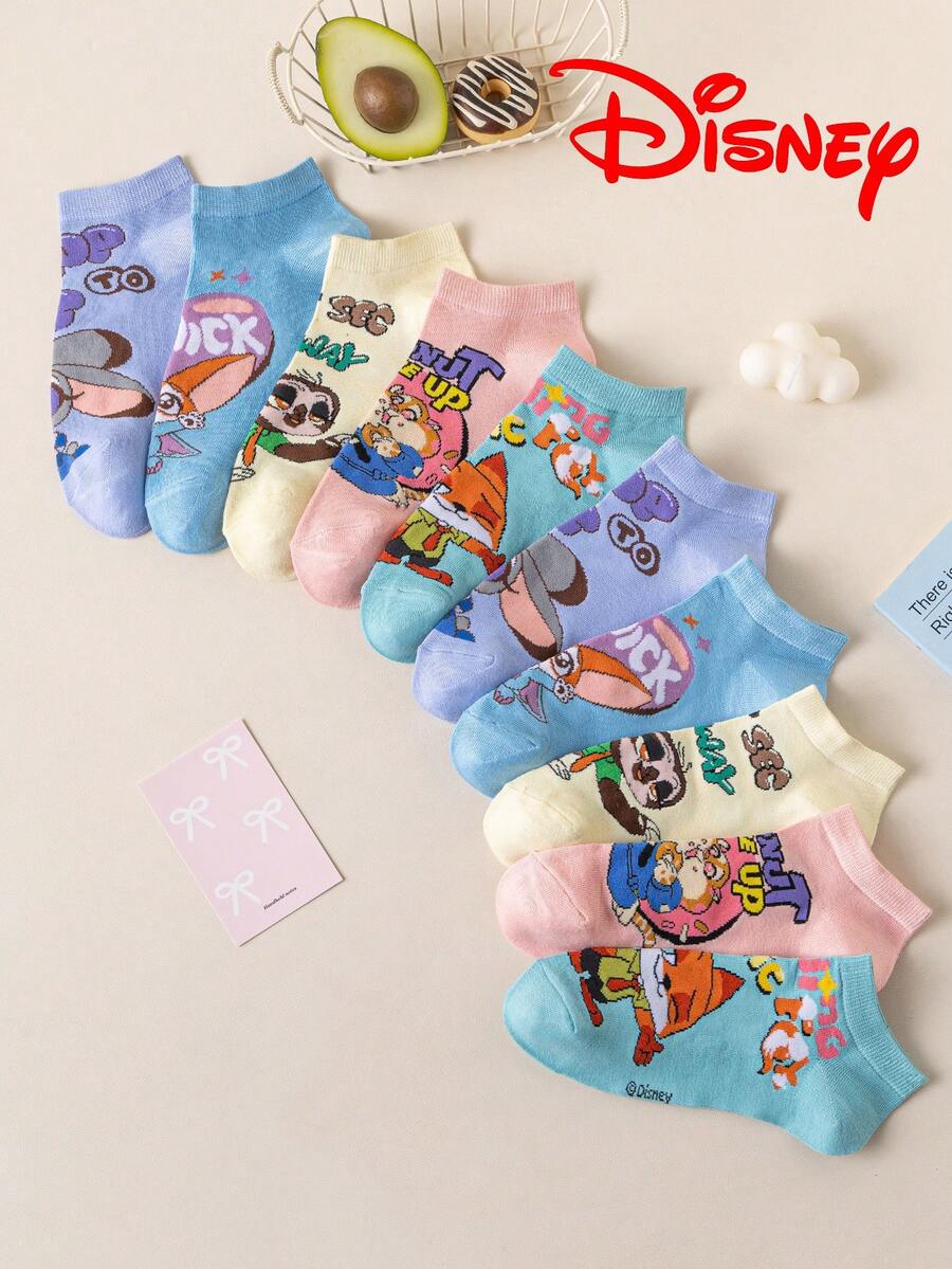 Disney 5双装疯狂动物图案女士短袜，礼品装，夏季袜子，卡通米奇袜子，舒适透气时尚女士袜子，新奇袜子，袜子 - 彩色 - 查看 1