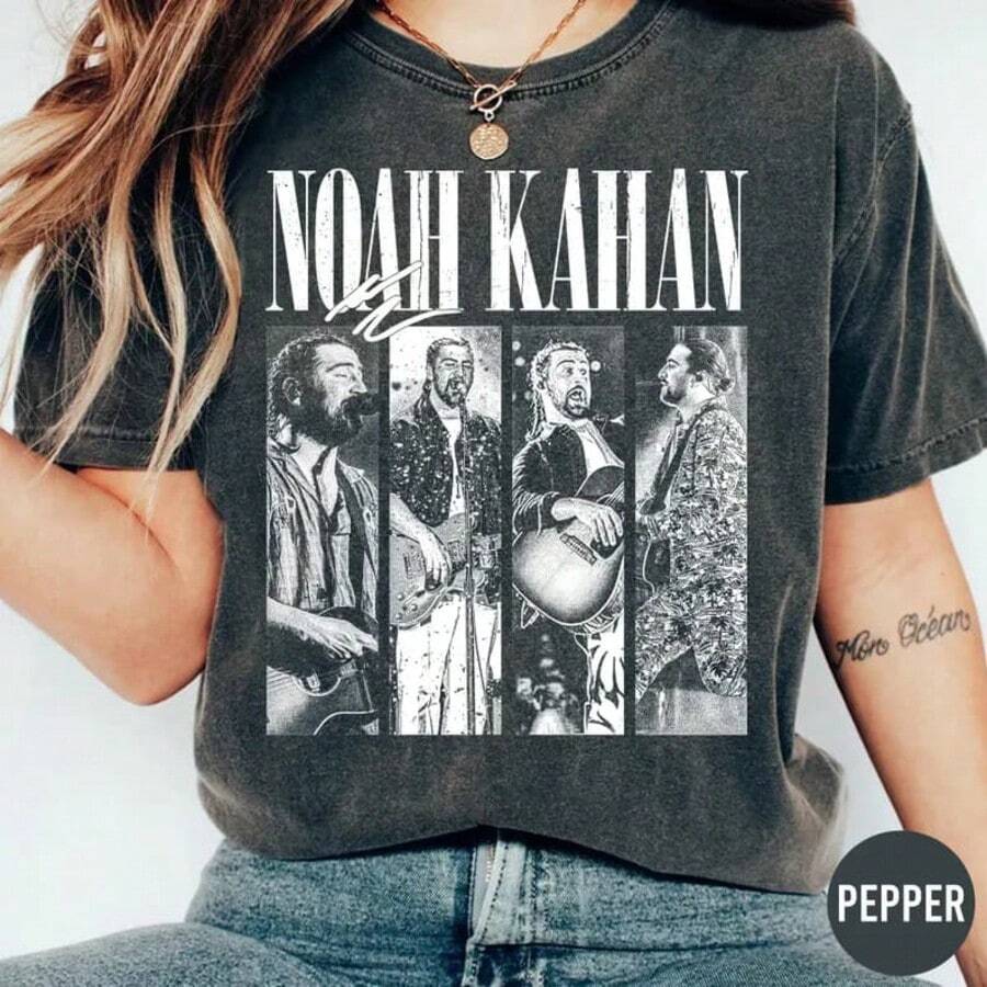 Kahan Graphic Shirt, Indie Folk Singer Collage Fan Tee, Noah Album Era Tour 2026 T-Shirt, Busyhead Stick Season Indie Folk - 黑色 - 查看 1