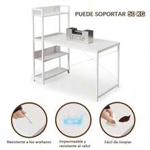 Escritorio para Computadora con Repisas de Librero Escritorios Gamer Minimalista Moderno Mesa de Trabajo Madera Ideal para Sala Hogar Oficina Estudio Recamara 110 X 50 cm - Blanco - Ver 6