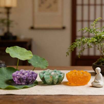 1 pieza Ornamento de flor de loto de resina con cristal natural, piedra de curación Reiki para meditación y limpieza de energía, decoración del hogar, regalo de Acción de Gracias y Navidad