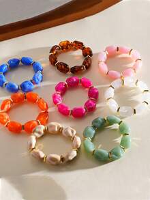 1条个性化时尚亚克力不规则串珠女士手链 - 适合日常佩戴、派对、节日礼物 - 彩色 - 查看 4