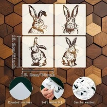 4 件套可爱兔子模板,6x6 英寸兔子镂空绘画模板,适用于创意家居装饰、墙面艺术、卡片制作、贺卡、帆布画、剪贴簿等。 - 6*6inch - 查看 3