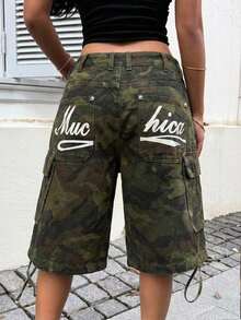ICON Women's Camouflage Print Casual Loose Fit Pocket Denim Cargo Shorts - 彩色 - 查看 3