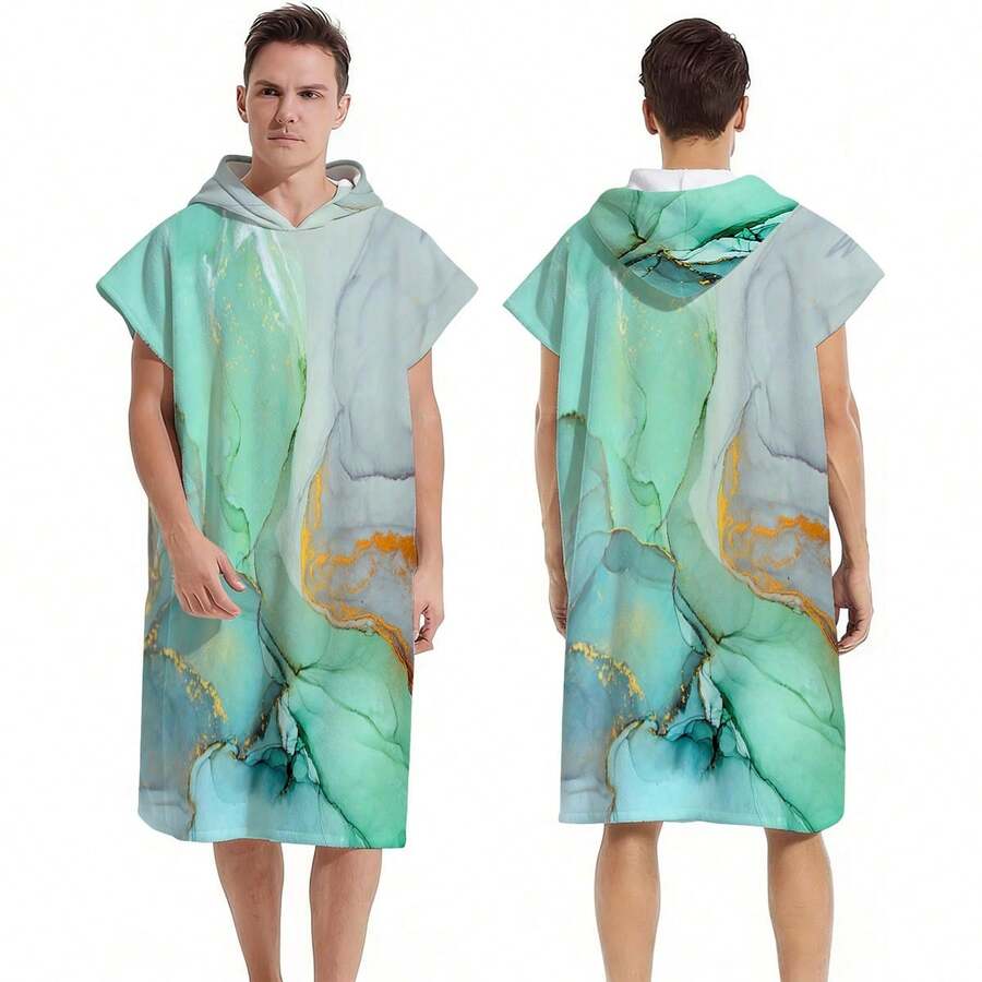 1pc Gold Foil Print Ultra Soft Hooded Beach Towel, Wearable Beach Robe, Oversized Cute Anime Pool Towel, Microfiber Beach Blanket, Birthday Gift - Multicolor - View 1