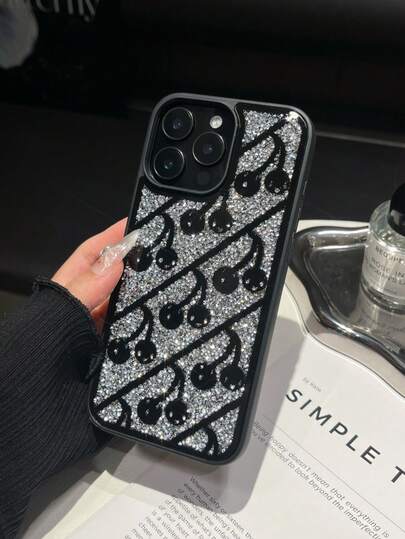1 szt. Różowo-wiśniowe etui na telefon z kryształkami i lustrzanym wykończeniem, kreatywne, odpowiednie dla iPhone'a 17 Pro Max