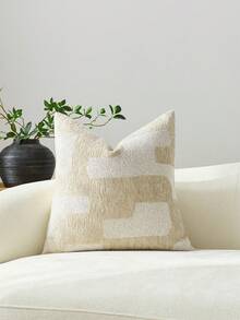 1pc/2pcs Beige Geometric Patchwork Pattern Throw Pillow Cover, Modern High-Density Jacquard Chenille Fabric Square Customized Decorative Cushion Cover, Suitable For Home, Sofa, Bed, Chair, Party, Gift For Friends, All Seasons - Beige - View 12