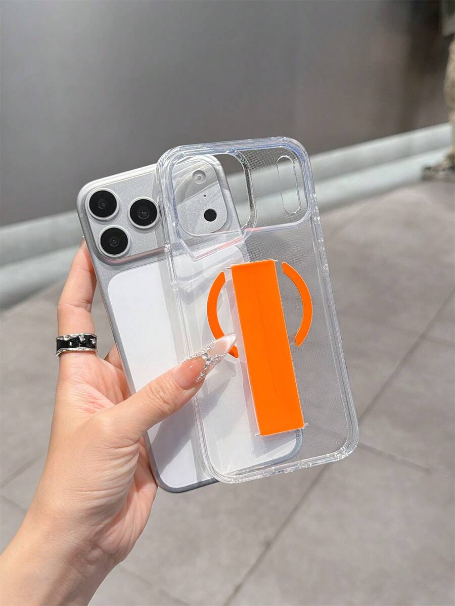 1 pieza Funda de teléfono transparente, Correa de muñeca naranja con orificio para cámara anti-caída, Diseño minimalista de negocios, Adecuado para regalos, salidas, fiestas, anti-pérdida, bueno para fotografía, compatible con iPhone 11/11 Pro Max/12/12 Pro/12 Pro Max/13/13 Pro/13 Pro Max/14/14 Pro/14 Pro Max/14 Plus/15/15 Pro/15 Pro Max/15 Plus/16/16 Pro/16 Pro Max/16 Plus/17/17 Pro/17 Pro Max/Fundas de teléfono Air - Naranja - Ver 1