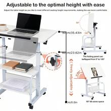 Mobile Bedside Table With Adjustable Height, Ideal For Home Office Use, Portable Laptop Workstation, Black Standing Desk - White - View 3