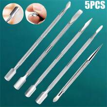 1/5pcs Cuticle Pusher, Gel Nail Polish Remover Tool, Professional Cuticle Remover, Manicure Pedicure Tools, Dead Skin Pusher Remover Including Storage Box - Silvery - View 1