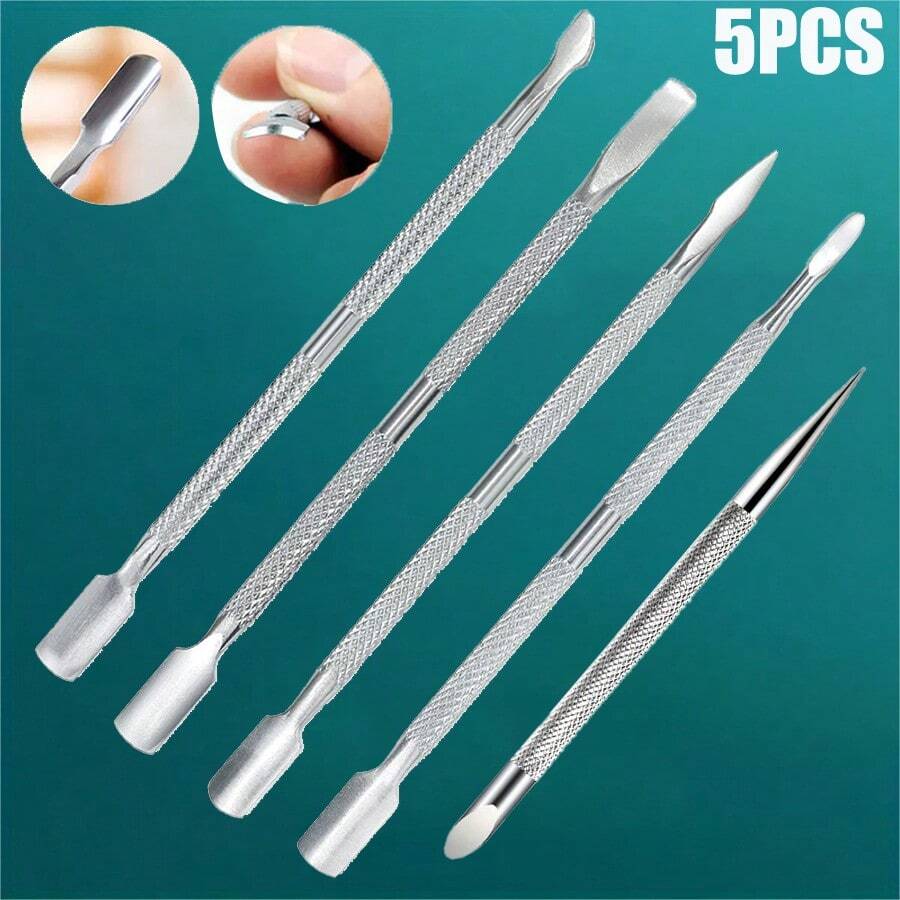 1/5pcs Cuticle Pusher, Gel Nail Polish Remover Tool, Professional Cuticle Remover, Manicure Pedicure Tools, Dead Skin Pusher Remover Including Storage Box - Silvery - View 1
