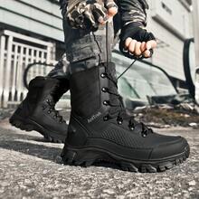 Men's Outdoor Hiking Boots, High-Top Desert Boots, Anti-Slip Tactical Boots With Laces And Zipper, Military Combat Boots For Men - Black - View 6