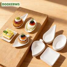 50pcs Disposable Mini Paper Appetizer Plates, For Holding Bite-Sized Appetizers, Snacks, Fruits, Desserts, Multiple Creative Shapes Available, Suitable For Tasting, Sampling, Gatherings, Restaurants, Parties, Weddings, Picnics, Afternoon Tea And More - White - View 1