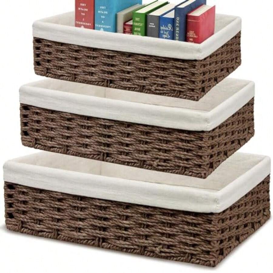 Juego de Canastas Organizadoras 3 Piezas Canastas para Baño Organizador Juego de Cestas de Almacenamiento Cestas Tejida a Mano para Hogar Baño y Entrada - C y f - Ver 1