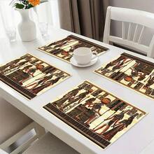 Juego de 1/4/6 piezas de manteles de comedor con patrón de papiro egipcio de poliéster de 12x18 pulgadas, lavables a máquina, esterillas rectangulares tejidas para vajilla, adecuadas para la decoración del hogar. - Multicolor - Ver 9