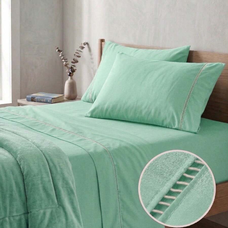 400 Thread Count 3-Piece Bedding Set With Fitted Sheet And Pillowcases, Soft Touch, Everyday Comfort, Single, Full, Queen, King - Mint Green - View 1