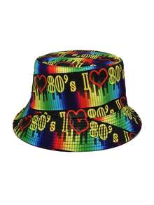 1 chiếc mũ xô hai mặt thời trang retro thập niên 80/90, in họa tiết độc đáo, thích hợp cho cả nam và nữ, phong cách thường ngày đường phố, chống nắng. - A - Xem 11