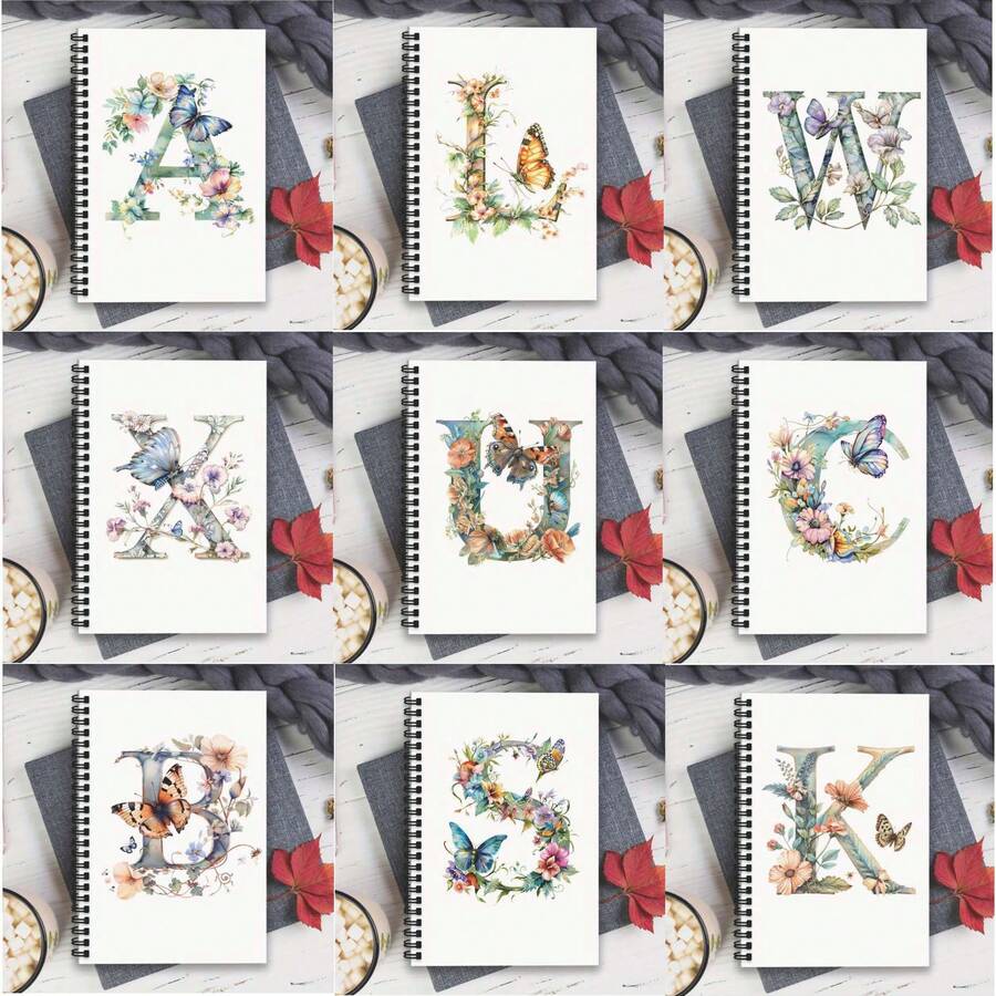 Initial Floral Spiral Notebook, 100 Spiral Bound Pages, Suitable For Study, Work And Note-Taking, Quality Paper Material, Sketchbook, High-Quality Paper, Gift Shoppers, Study Planner, Themed Diary, Notebook. Suitable For All 4 Seasons - A5 - View 1